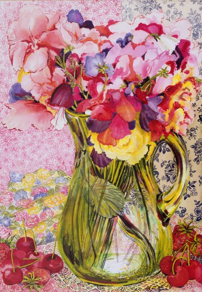 Sweet Peas with Cherries and Strawberries by Joan Thewsey
